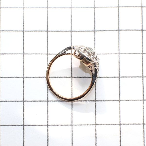 SV/K12 アールデコ期 エメラルド 三面ローズカットダイヤモンド リング  