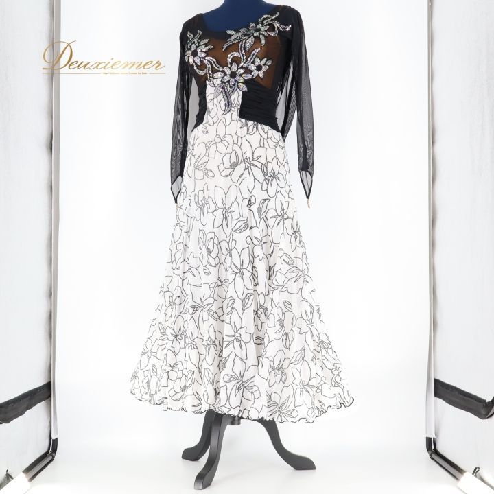 【社交ダンス】タカダンス　ブラックビジュー付き ラテンドレス（パーティドレス） 社交ダンス】タカダンス ブラックビジュー付き ラテンドレス（パーティ