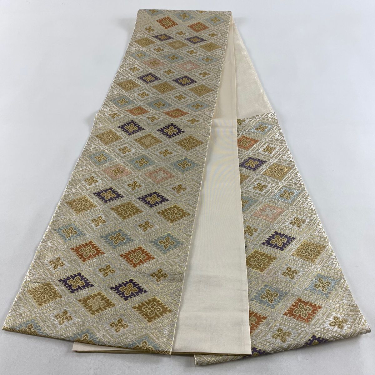 正絹 袋帯 六通柄 貝紫 菱花 美術織物 極上 逸品