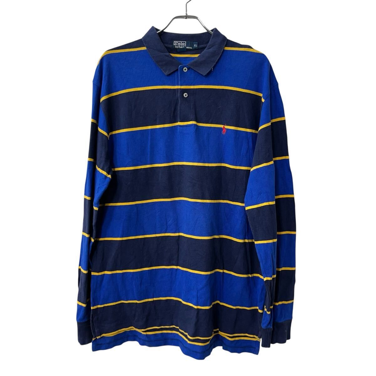 POLO RALPH LAUREN 長袖 ボーダー ポロシャツ XL ブルー ポロ
