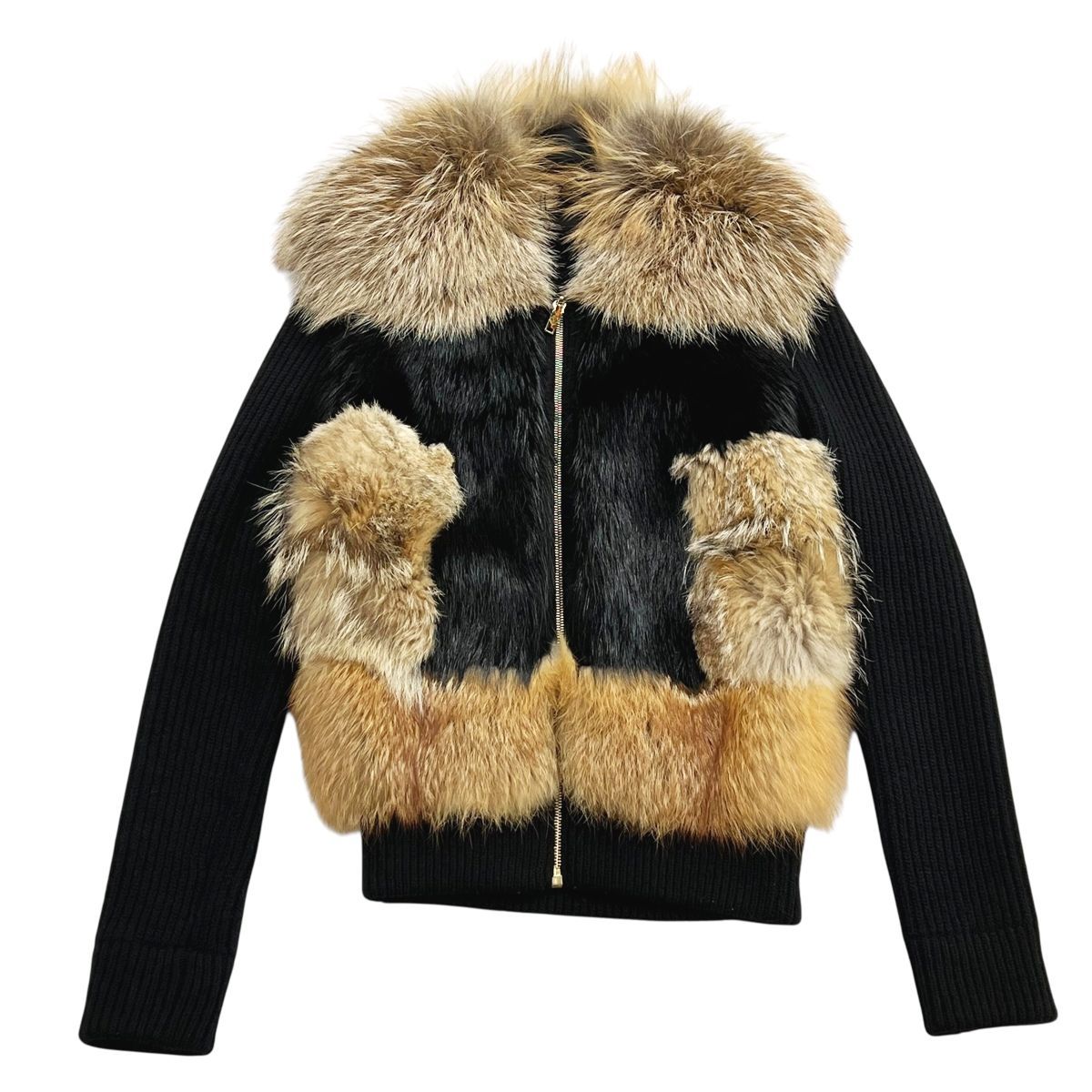 LOUIS VUITTON ルイ ヴィトン ファーニット切り替えブルゾン RW172B ECL FDKC14 黒 ベージュ M レディース フォックス コヨーテ ビーバー 23046904 MK