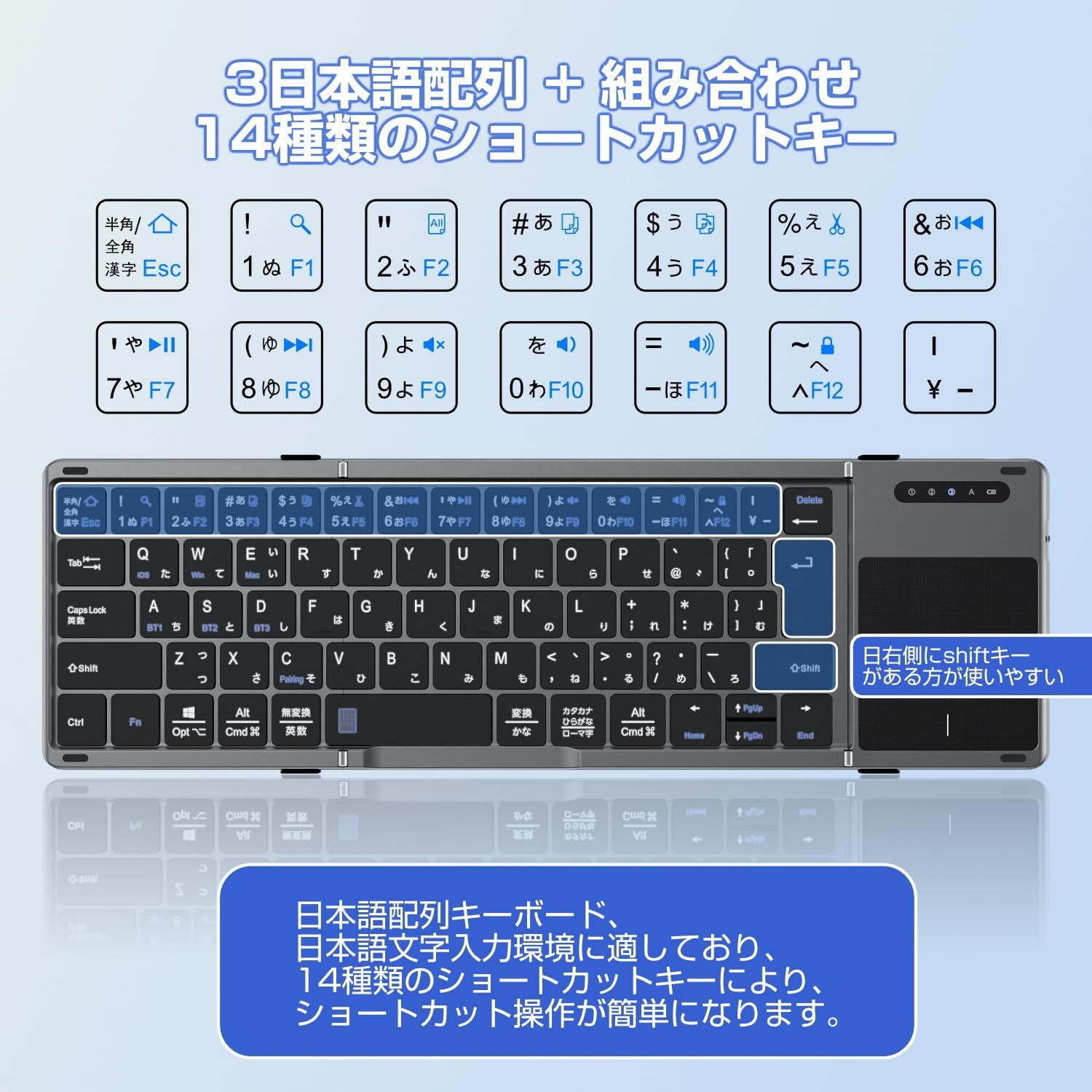 ニキーボード JIS配列 2.4GHz ワイヤレス タッチパッド バックライト Ewin デュアルモード ワイヤレスキーボード テンキーパッド JIS日本語