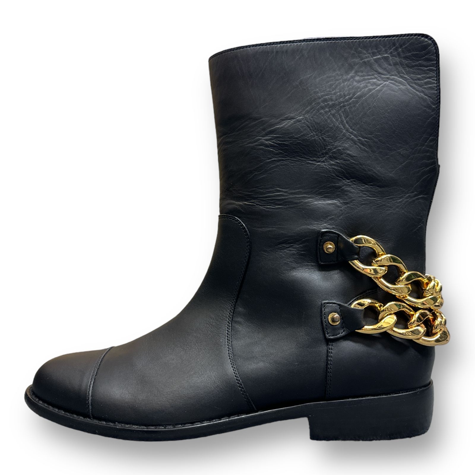 未使用品 Giuseppe Zanotti ゴールドチェーン レザー ブーツ 