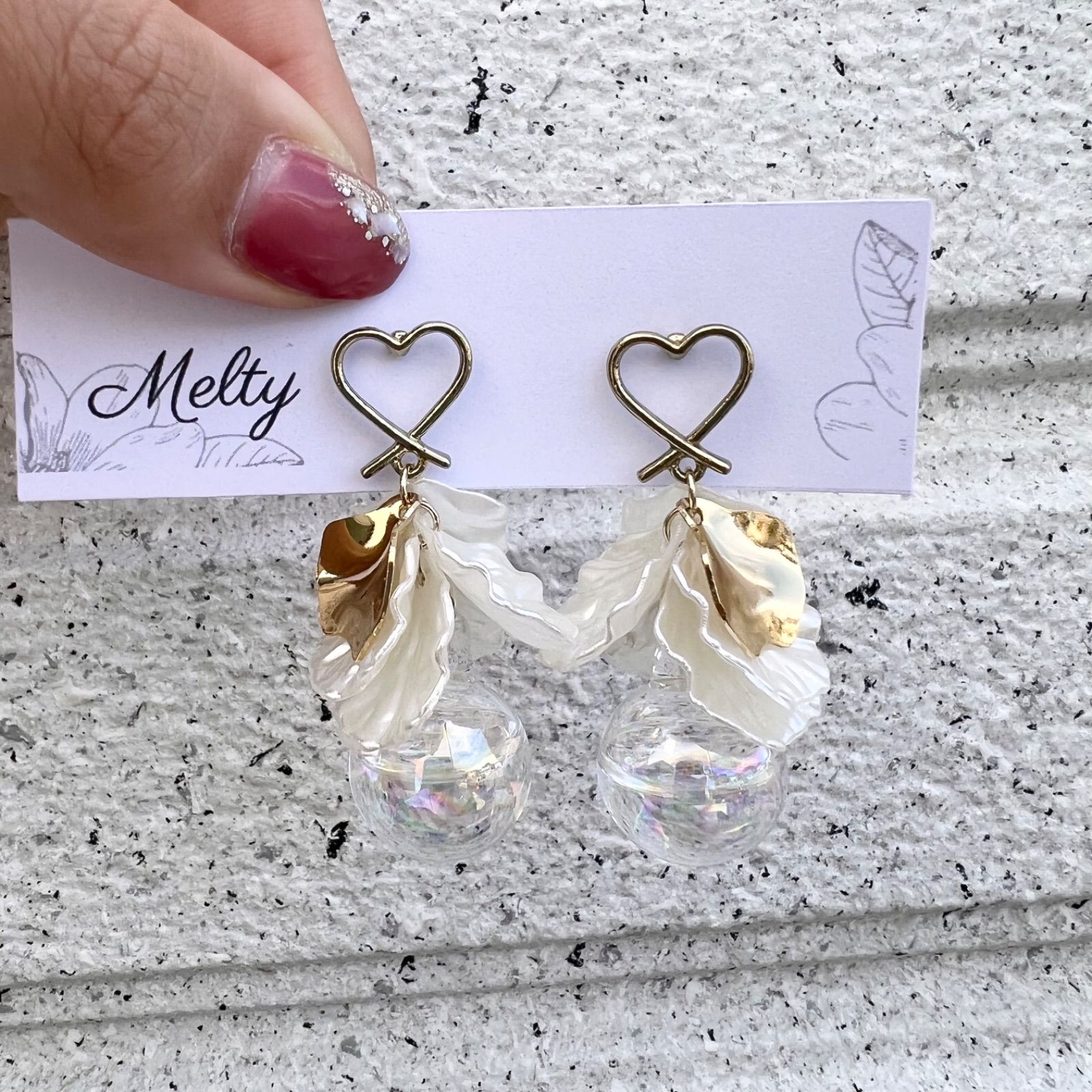 【361】ガラスドームのイヤリング／ピアス／ハート 楽天市場】ガラスドームクリアカボションパーツ（ハート型