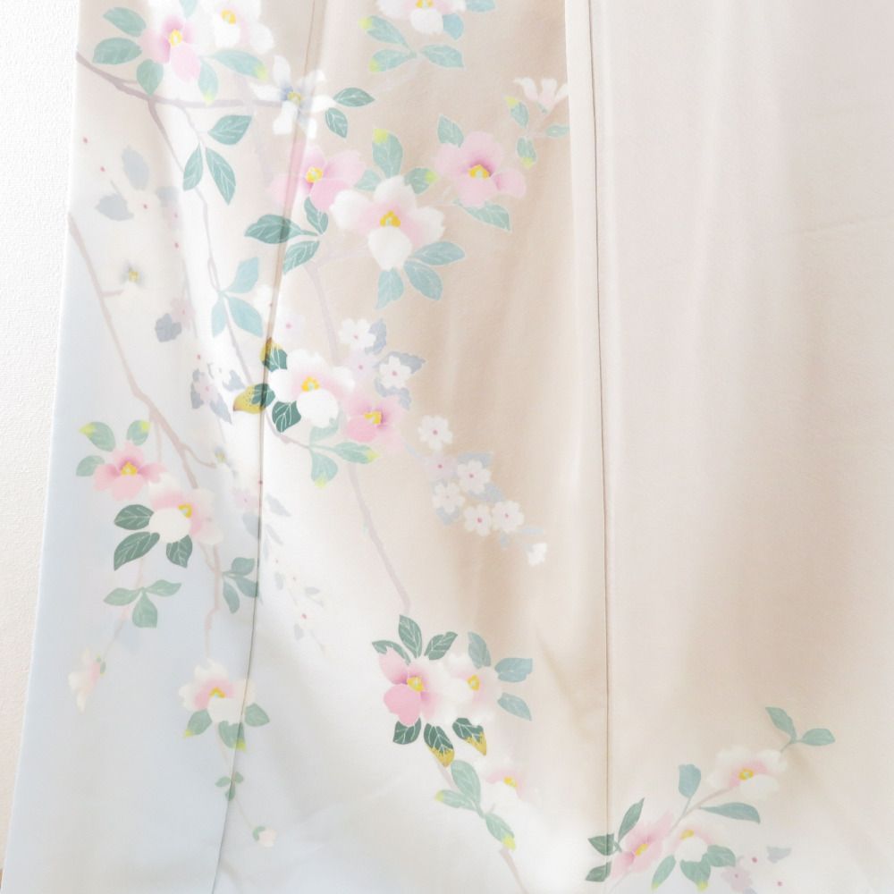 本加賀友禅 訪問着 河江真百美 枝花文様 灰薄紫色 作家物 落款入 正絹