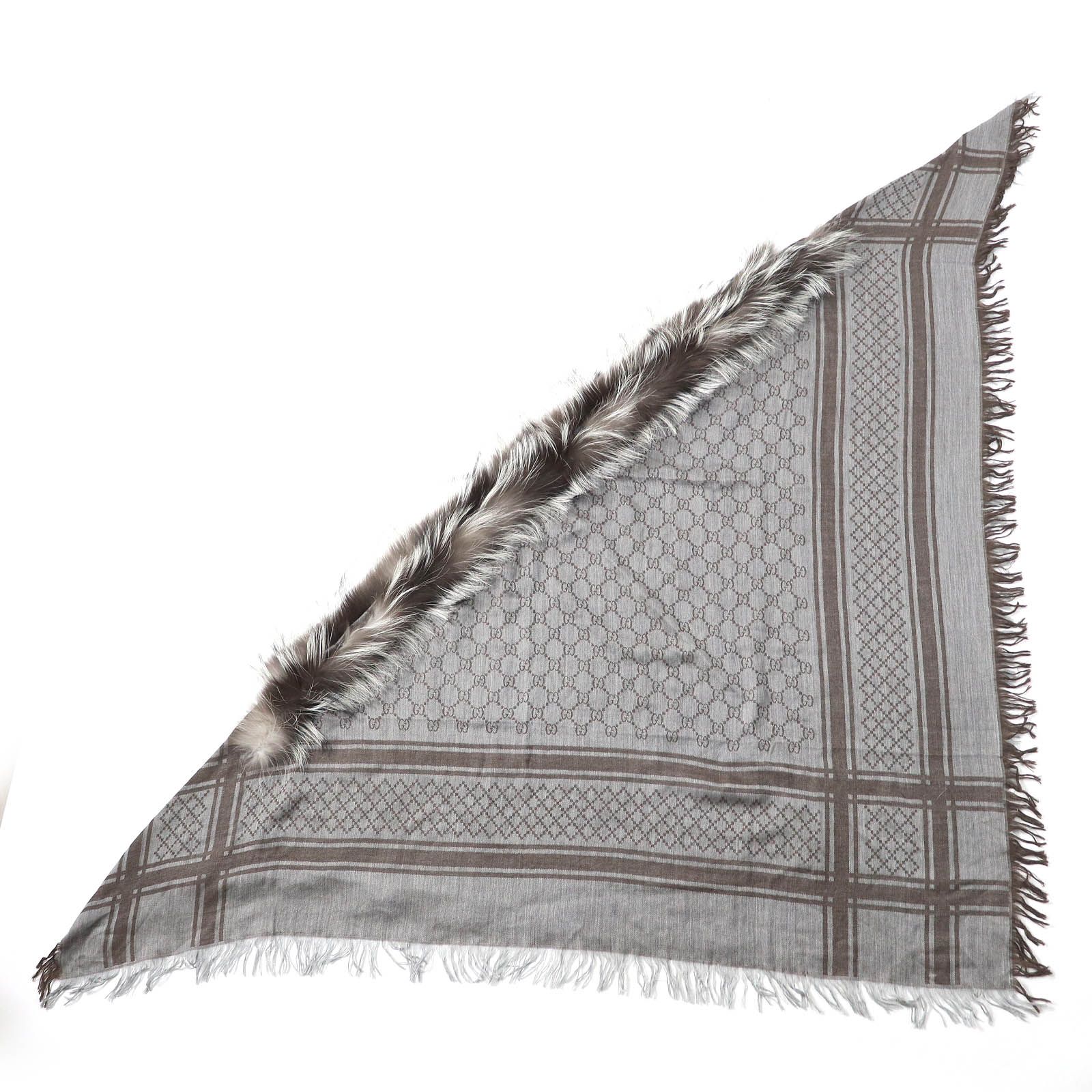 美品△GUCCI グッチ 254017 ウール シルク フォックスファー GG柄  