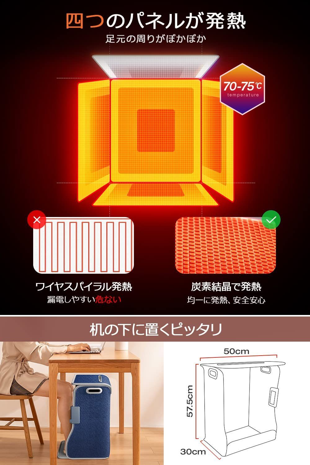 色:ブルー】三段階温度調整 四面発熱 369時間タイマー設定 折り畳み式