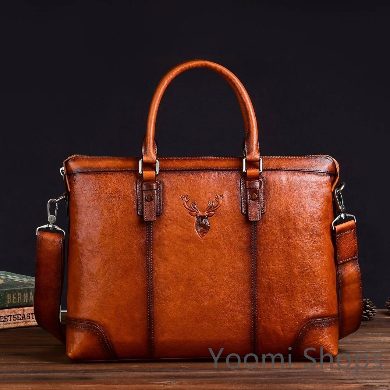 【新品未使用】職人手作り 手染め ヌメ革 ハンドメイド メンズバッグ 本革 ビジネスバッグ サイズ対応 通勤tt53