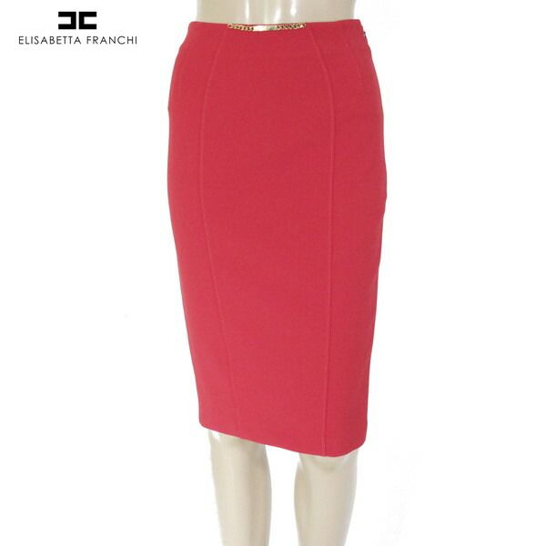 80%OFF エリザベッタフランキ ELISABETTA FRANCHI スカート 40 ESK694 Mサイズ レッド レディース タイトスカート 膝丈スカート イタリア製