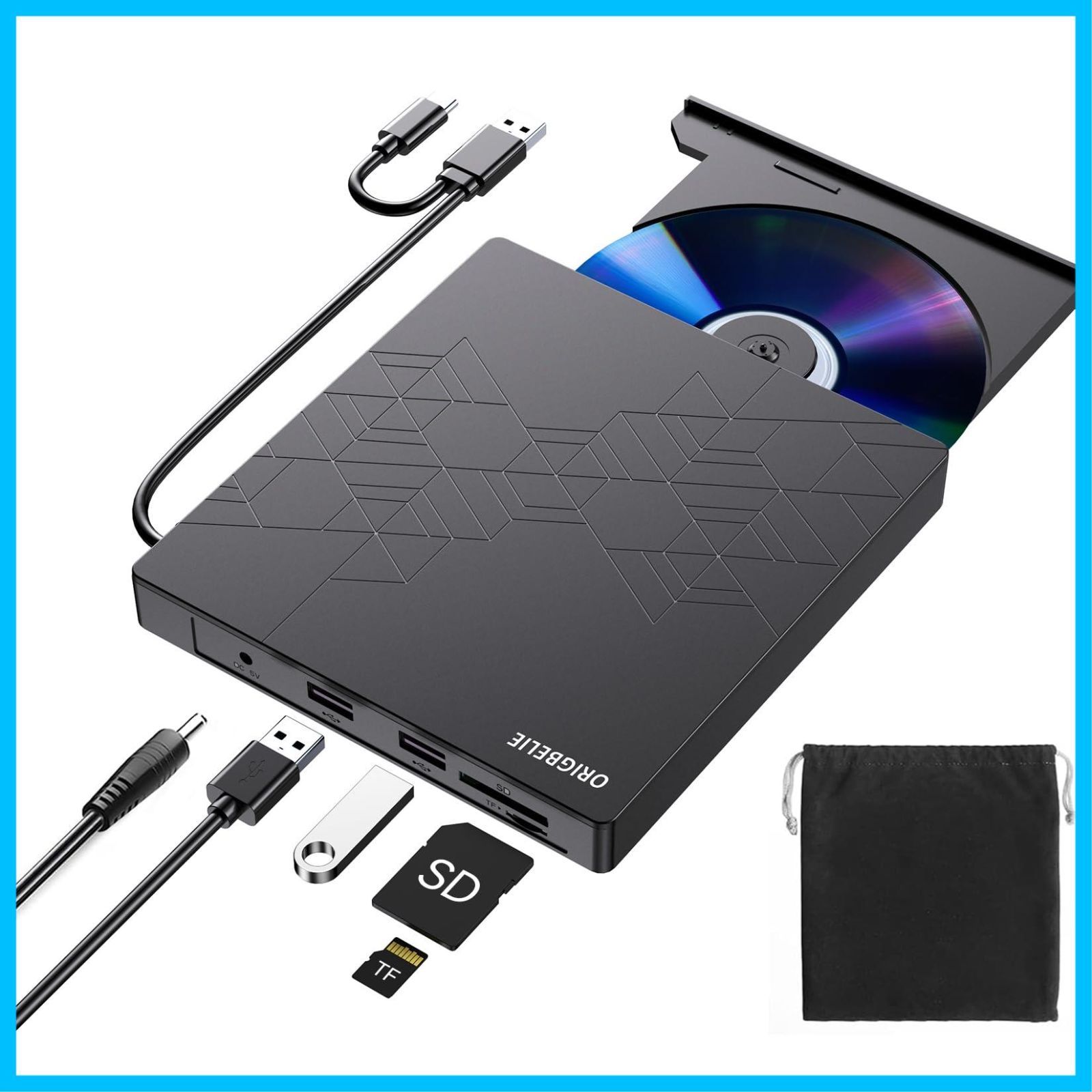 新着商品】HUBポータブル USB3.0 光学ドライブ 外付け 2USBポート 外