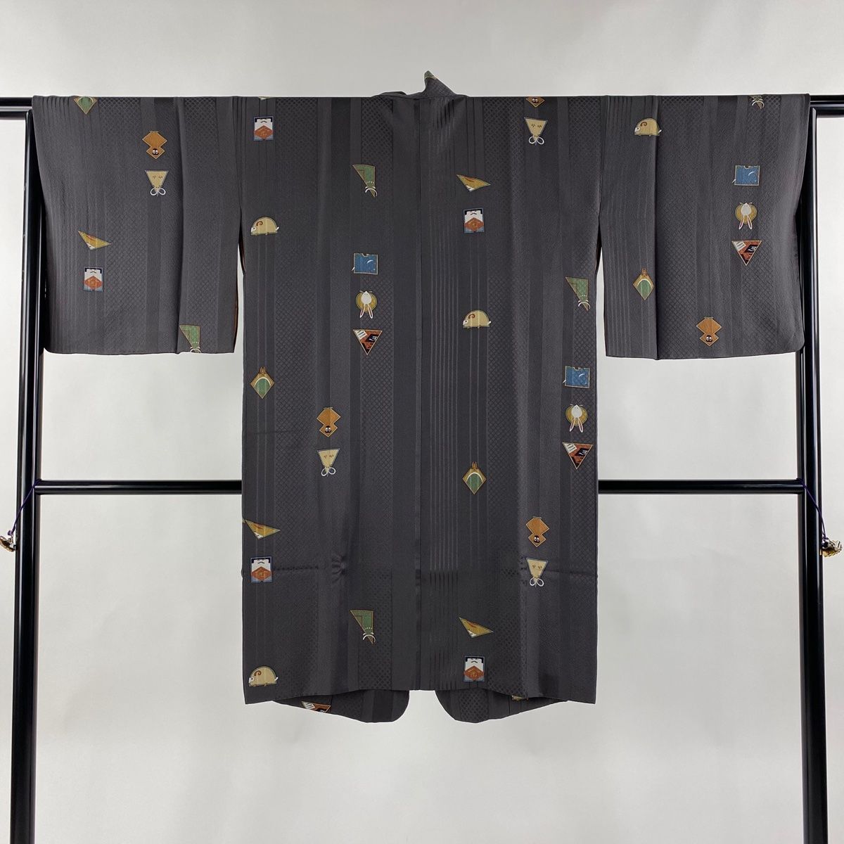 道中着 身丈98cm 裄丈64cm M 和装コート 着物衿 金太郎 縮緬 灰紫 正絹  