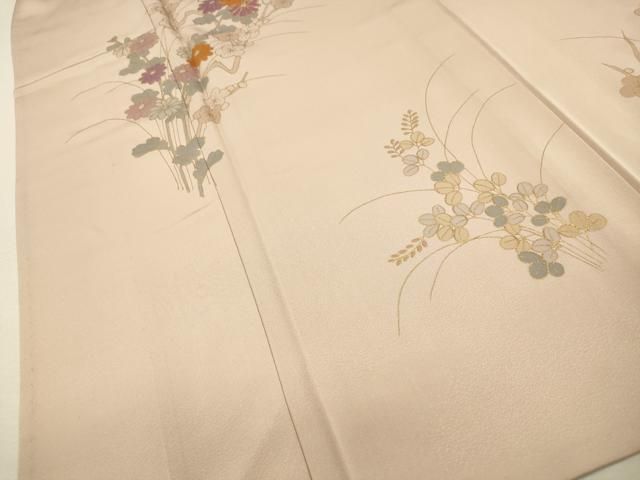 ぱげ様［2259］訪問着 草花文様 駒刺繍 金彩 正絹 着物 袷 平和屋着物▽訪問着 単衣 駒刺繍 草花文 金彩 正絹 逸品