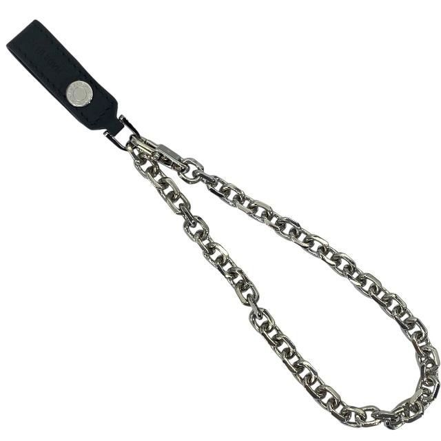 BVLGARI ブルガリ チェーンホルダー キーホルダー 小物 ロゴ レザー メタル ブラック シルバー