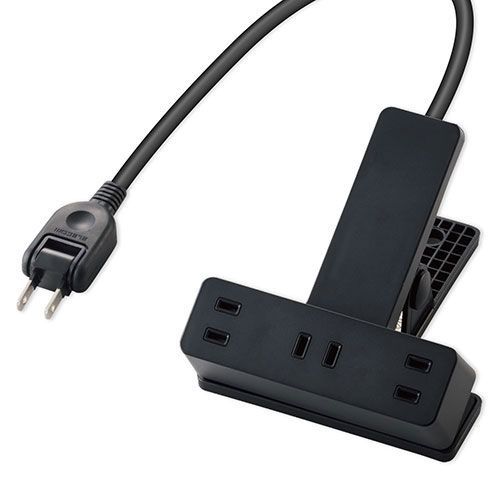 【5個セット】エレコム 延長コード 電源タップ コンセント 2P 3個口 5m クリップタイプ 雷サージ ホコリシャッター付 ブラック T-KF03-2350BKX5