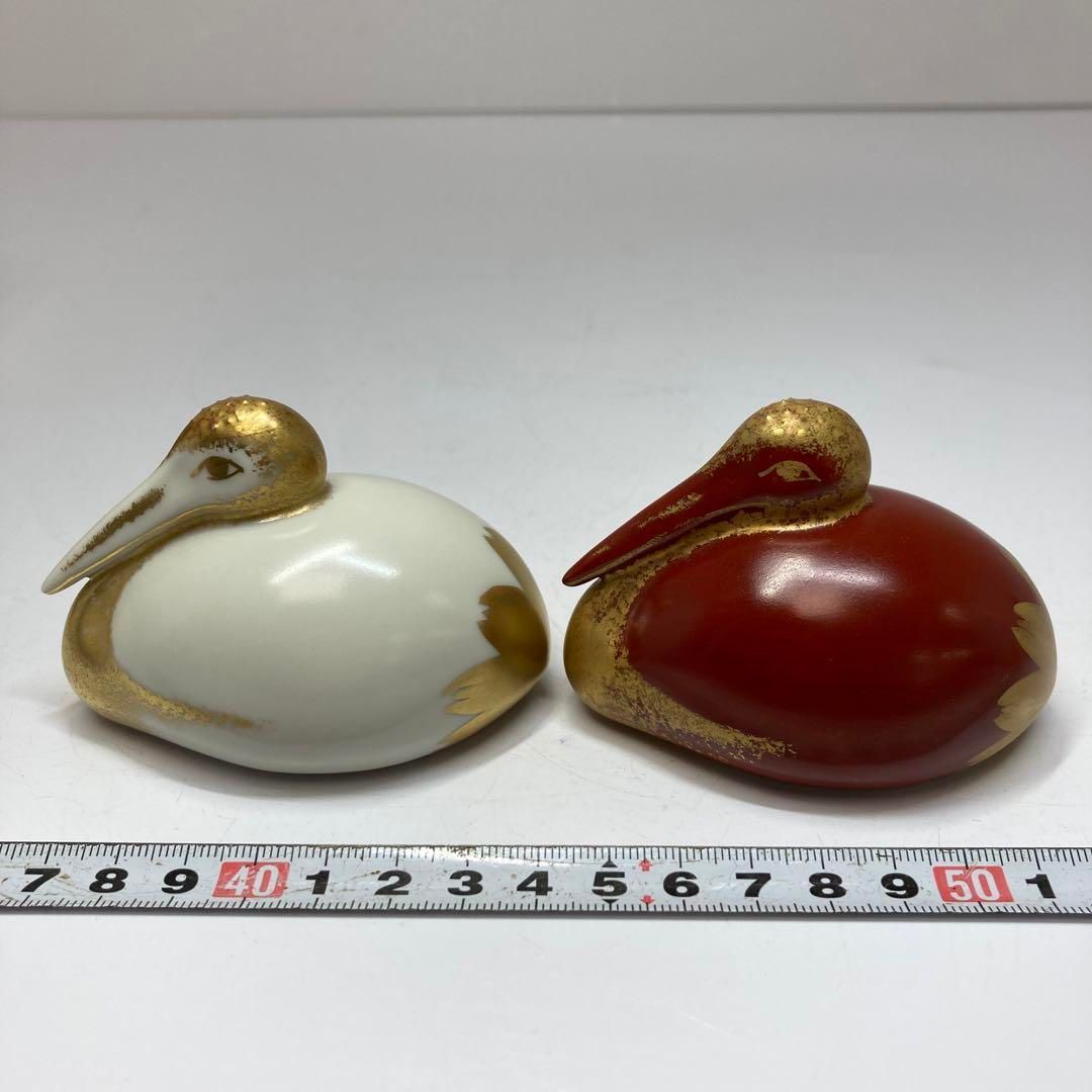東哉製　紅白鶴置物　共箱　横幅8㎝　東Y5-1117② 東哉製 紅白鶴置物 共箱 横幅8㎝ 東Y5-1117②