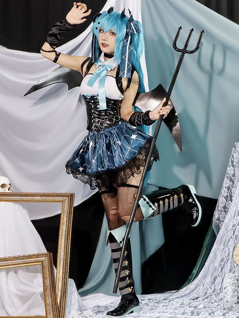 milky time] 初音ミク コスプレ ワンピース レザー デビル 小悪魔