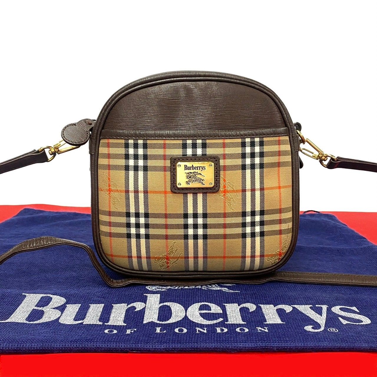 極 美品 BURBERRY バーバリー ヴィンテージ ノバチェック ロゴ 金具  