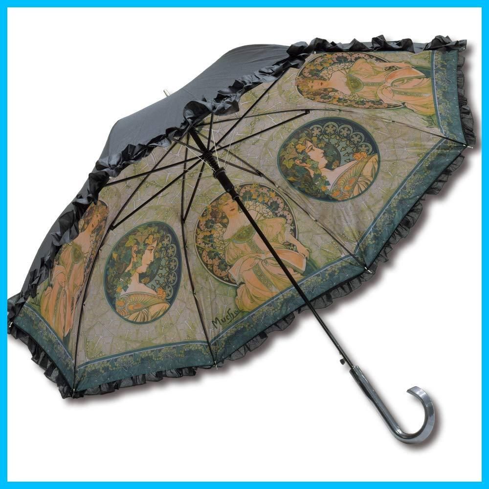 在庫 フリルタイプ 名画シリーズ ジャンプ傘 ミュシャ 蔦と夢想 ユーパワー