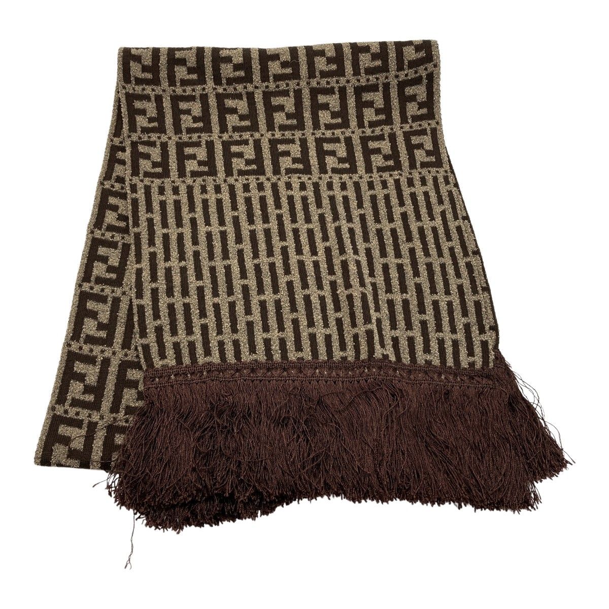 FENDI ズッカ柄 ブラウン マフラー ウール フリンジ FENDI フェンディ ズッカ柄 フリンジ マフラー ブラウン ウール