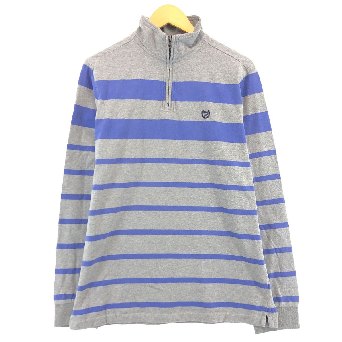 古着 チャップス CHAPS ボーダー柄 ハーフジップハイネック ロングTシャツ ロンT メンズM/eaa430272