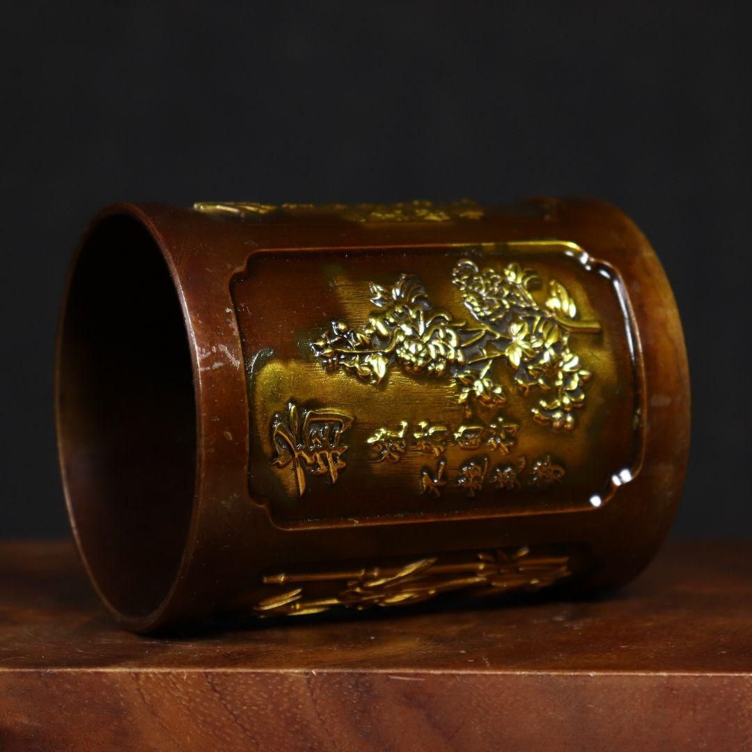 銅器 梅蘭竹菊筆筒 筆筒 文房 置物 装飾品 工芸品 美術品 銅製 梅蘭竹菊筆筒 筆置 書道具 文房具 現代工芸品 美術品 置物