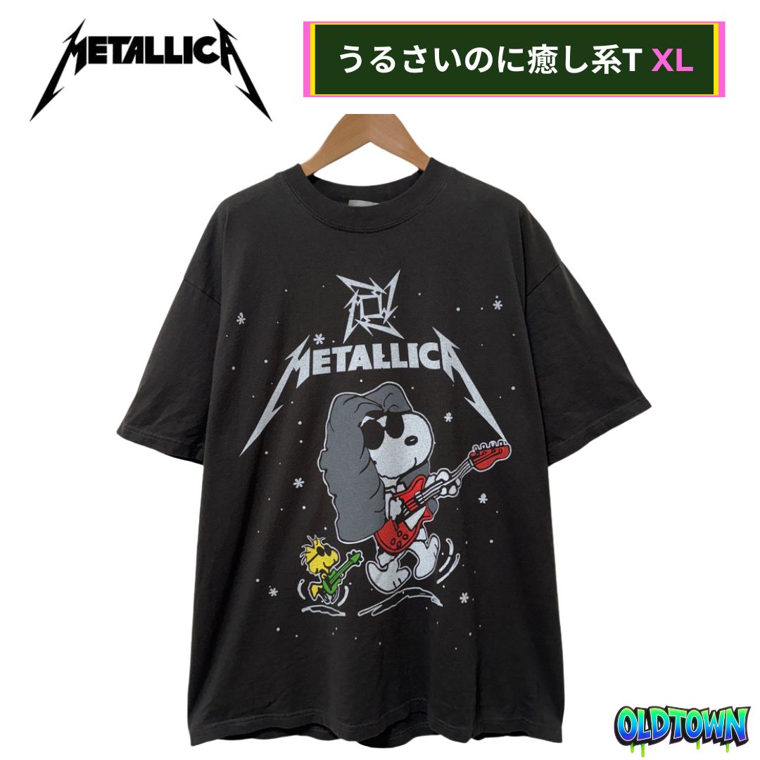 スヌーピー Tシャツ XLサイズ ブラック Snoopy メタリカ