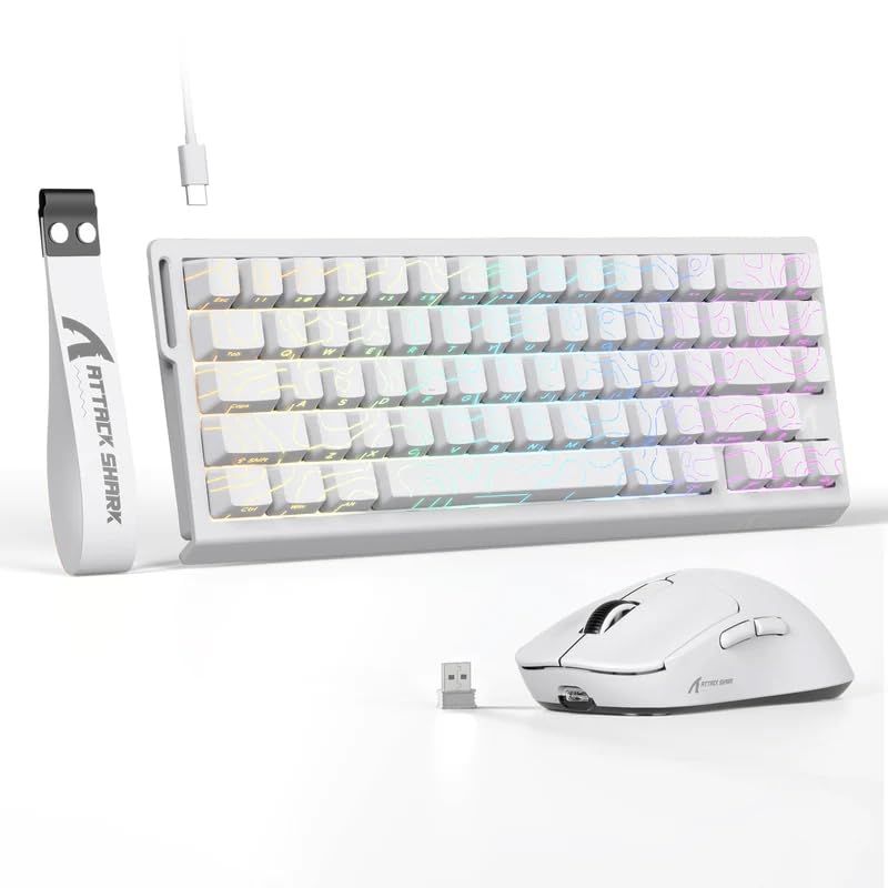 ATTACK SHARK X68HE - X3 ラピッドトリガー キーボード 高速反応 有線8KHZ ゲーミング キーボード マウスセット 調整 なアクチュエーション搭載 RT0.01mm TKL コンパクト66キー ゲーミング用 5面熱昇華PBTキーキャ