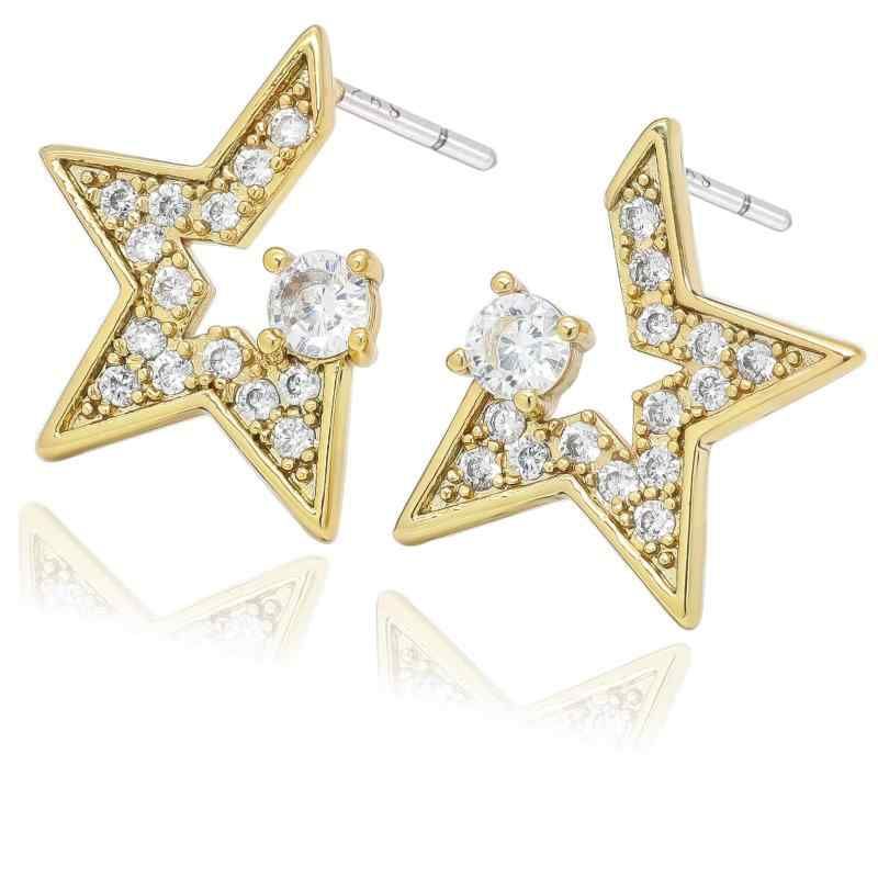 a797L【売約済み⭐️】ピアス　星月　ジルコニア　K18GP 左右非対称 Adelina Style] 星 スター ピアス ジルコニア スタッドピアス