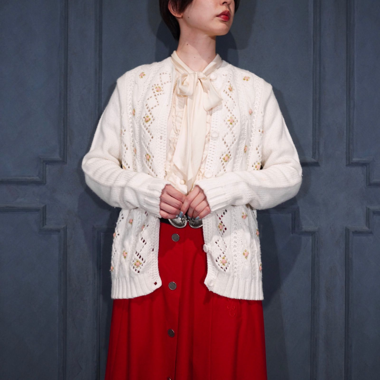*SPECIAL ITEM* 70’s〜 USA VINTAGE Jan Lee FLOWER EMBROIDERY DESIGN KNIT CARDIGAN|70年代〜アメリカ古着お花刺繍ニットカーディガン