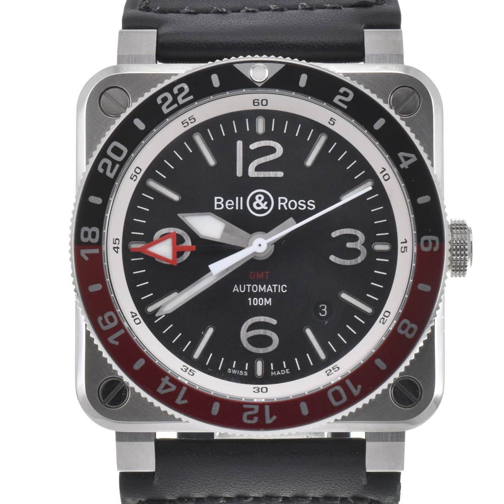 ベル＆ロス Bell＆Ross BR0393-BL-ST|SCA BR03 GMT BLACK SS|ラバー 自動巻き メンズ 箱 保証書付き J 142682