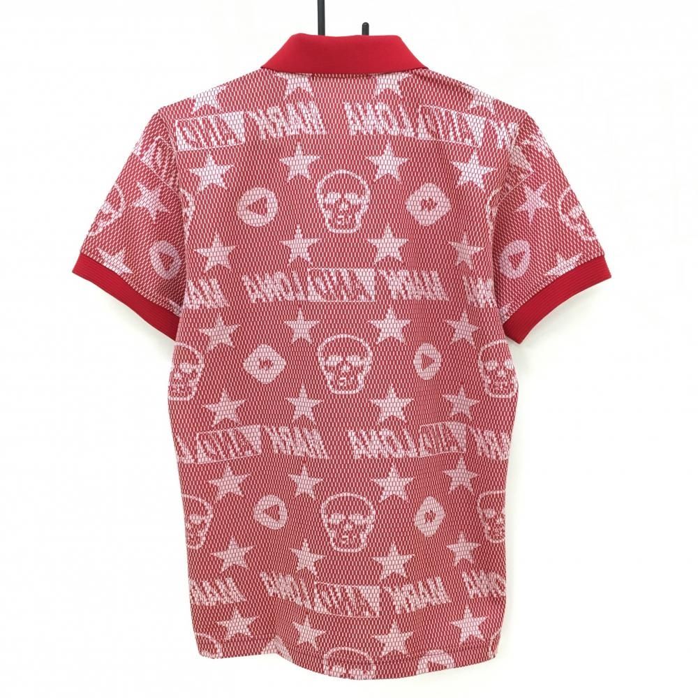 美品】マークアンドロナ 半袖ポロシャツ レッド×白 総柄 スカル 美品】マークアンドロナ 半袖ポロシャツ レッド×白 総柄 スカル