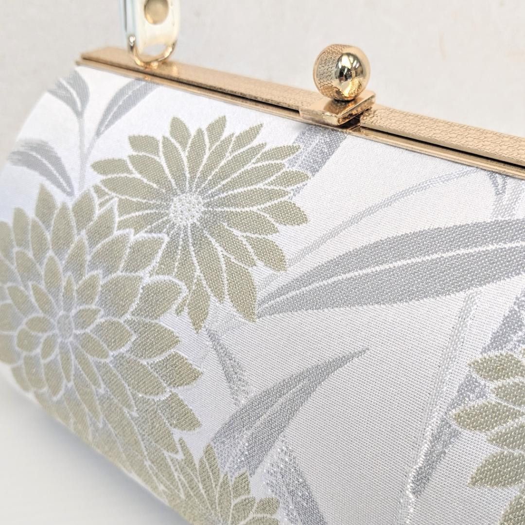 和装 草履バッグセット 帯地 菊 白×金 3枚芯 フリーサイズ k19-7