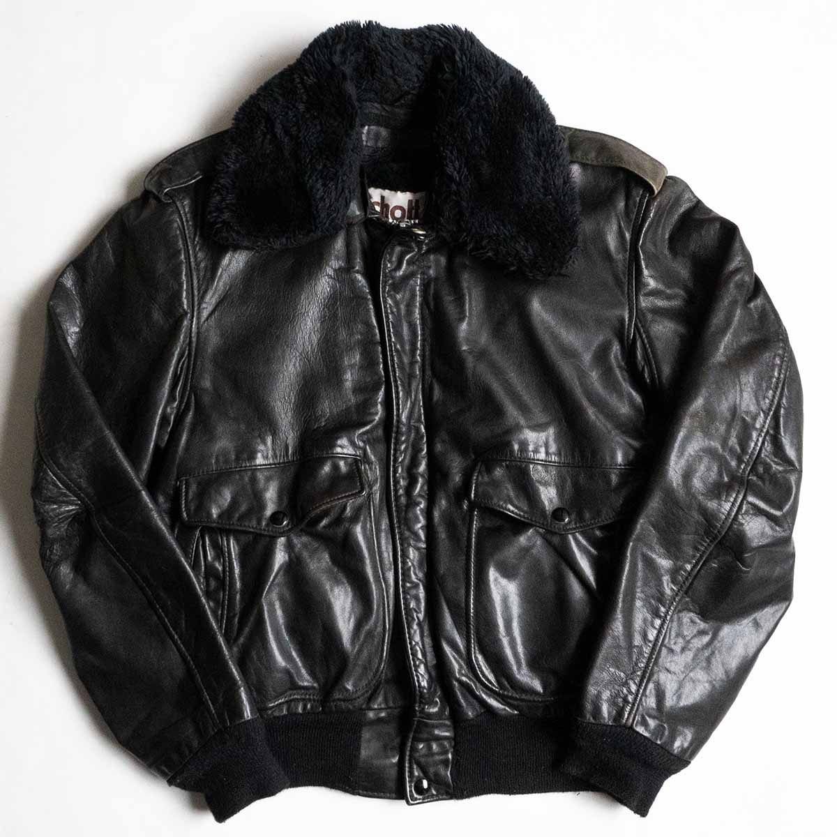 雰囲気抜群|ビッグサイズ SCHOTT type G-1 レザー フライト ジャケット 42 アメリカ製 ブラック ショット 25040693