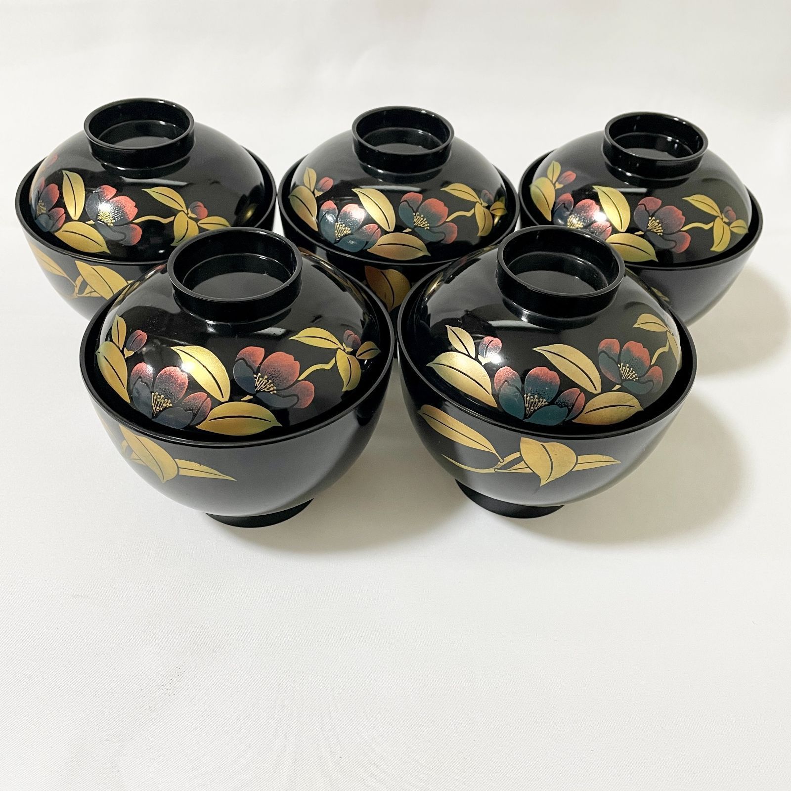会津塗 漆器 耕造作 御吸物御吸物椀 5個セット 蓋つき 花