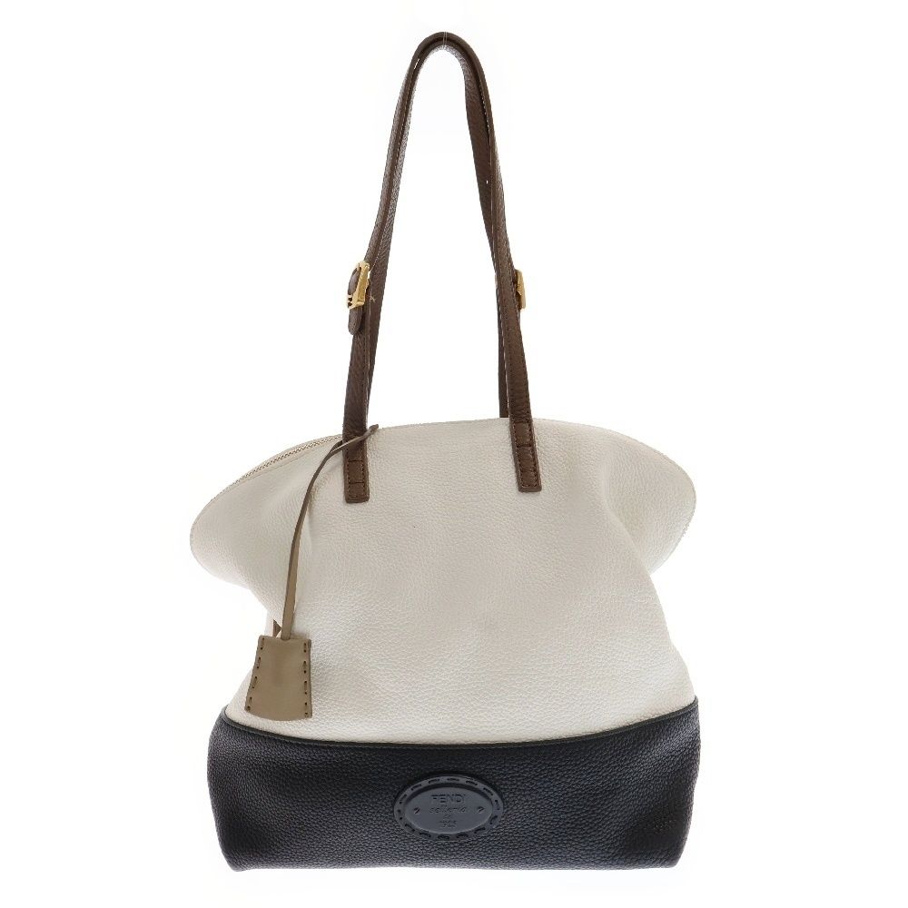 FENDI フェンディ Selleria セレリア レザー トゥーバッグ トートバッグ ブラウン×ホワイト×ブラック 8BN232