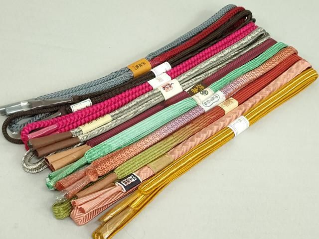 平和屋着物●和装小物　帯締め10本　泥染　薬草染　冠組　笹浪組　手組紐　くみひも　金糸　松坂屋扱い　逸品　未使用　DAAV8038by 平和屋着物○和装小物 帯締め10本 泥染 薬草染 冠組 笹浪組 手組紐