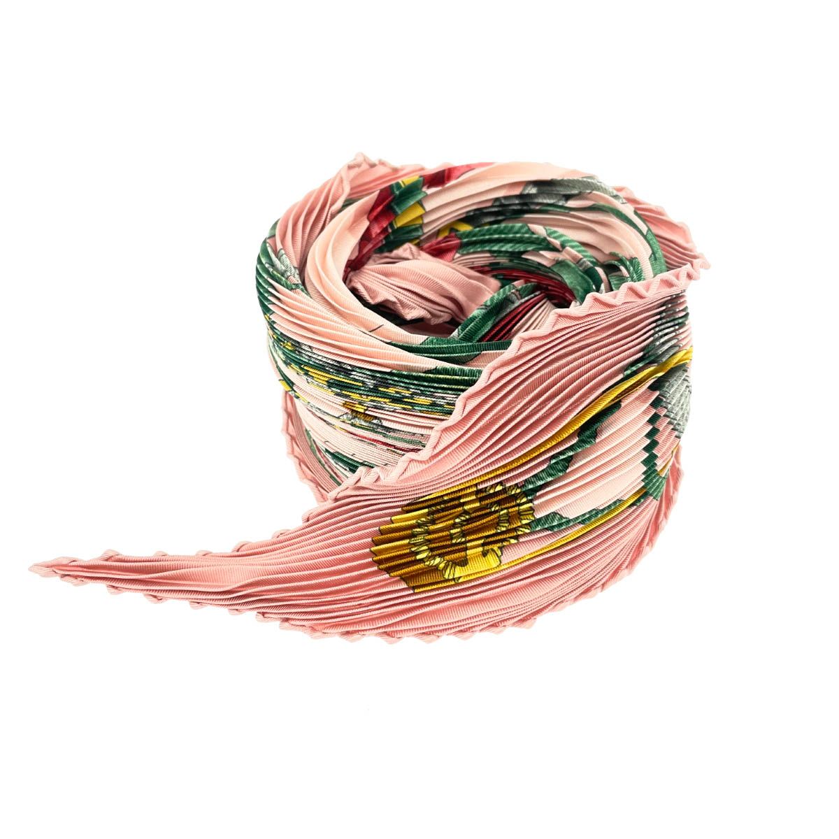 良好 HERMES エルメス カレプリセ Grand Manege 大調教術 プリーツスカーフ ピンク シルク100％ レディース 240001140305