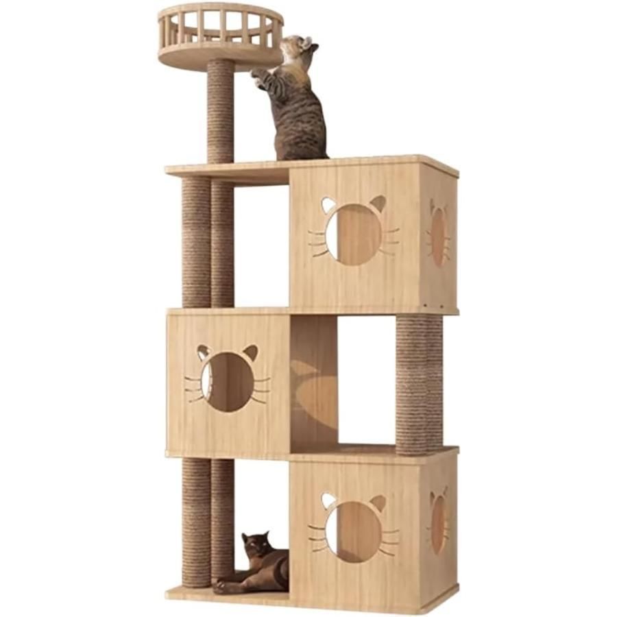 【新品・未使用】大型木製キャットタワー 突っ張り式 多機能 Amazon | SUMIKA キミの木シリーズ 突っ張り型木製キャット