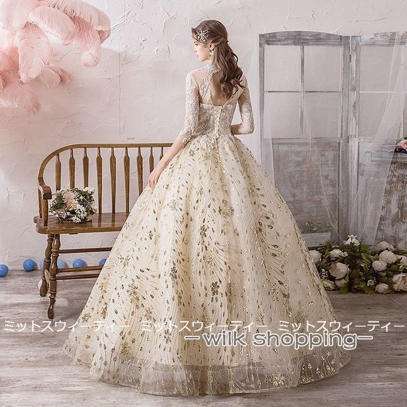 ウエディングドレス ロング ドレス 二次会 プリンセスライン 大きいサイズ 結婚式 演奏会 ウェディングドレス ゴールド プロ