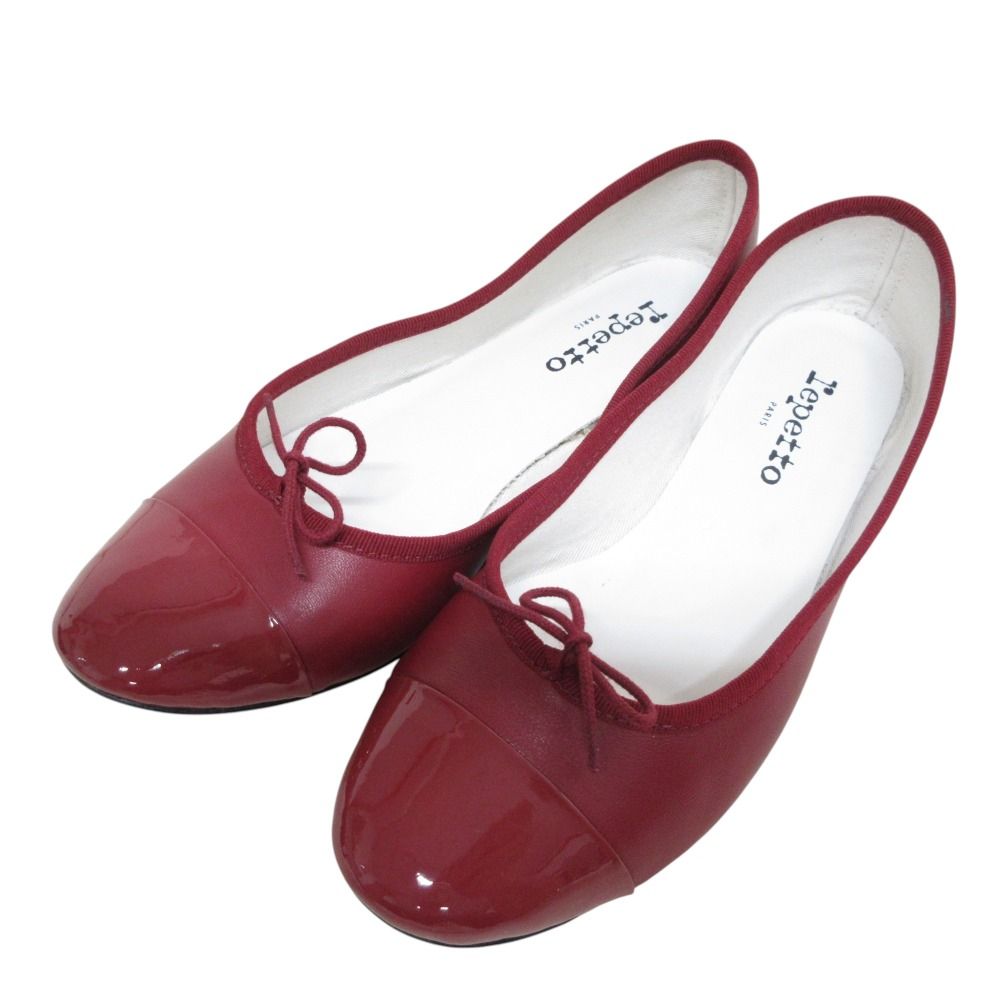 新品級⭐︎repetto バレエシューズ 38.5 赤 フラット リボン エナメル repetto❤レペット リボン フラットシューズ バレエシューズ