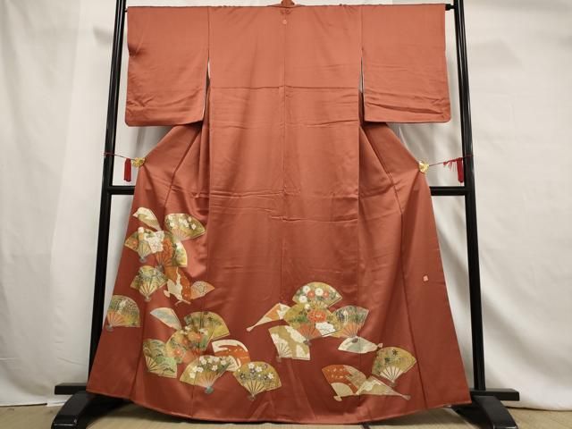 平和屋着物○本塩沢 やまだ織 柿しぶ 間道 証紙付き 正絹 逸品