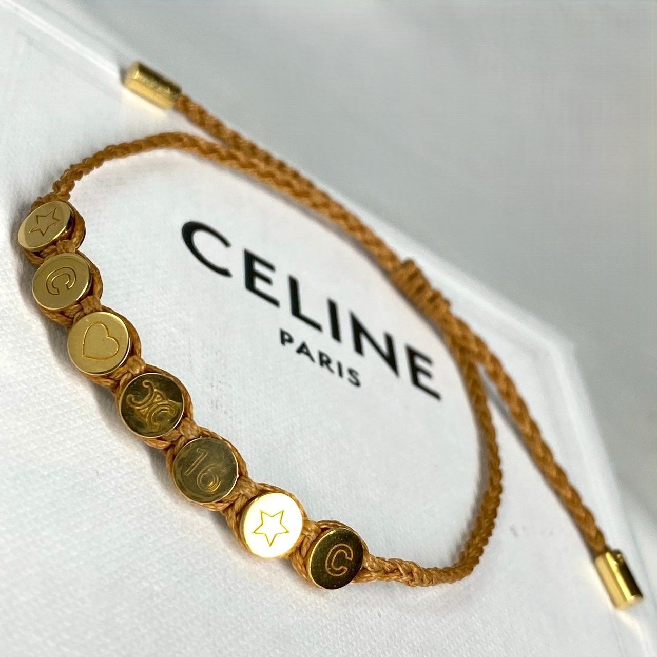 2293 CELINE セリーヌ ドット ブレスレット ゴールド/タン ミサンガ風