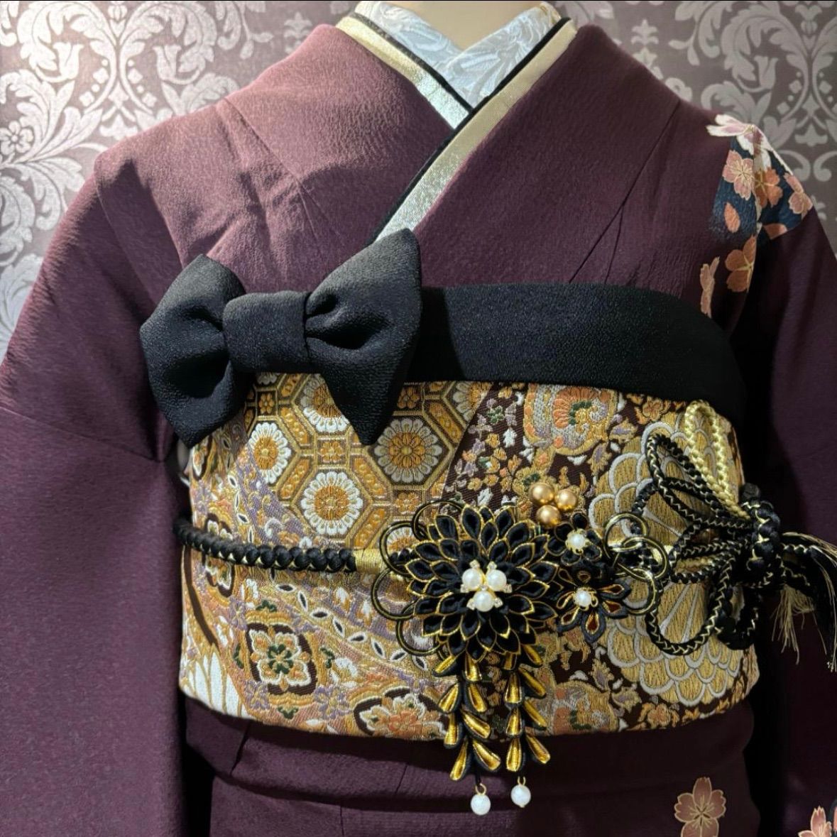 美品　モダン　桜模様　手描き　金彩　逸品　振袖　フルセット 振り袖 美品 モダン 桜模様 手描き 金彩 逸品 振袖 フルセット 振り袖