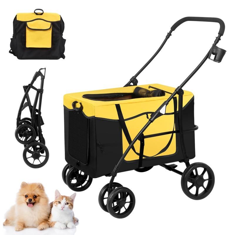 BriSunshine ペットカート 中型犬 分離型 ペットバギー 犬用カート 大型犬 多頭飼い 4輪ベビーカー 折りたたみ 前輪360° 後輪ブレーキ付 散歩|旅行|介護用 軽量 コンパクト 取り外