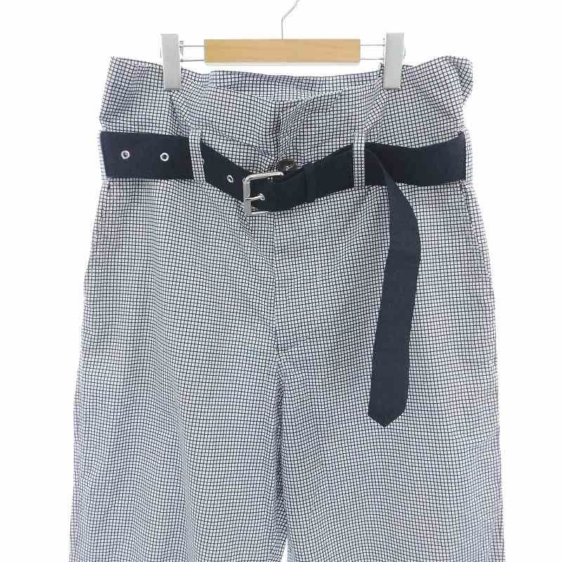 プランシー PLAN C ベルト付きパンツ テーパード チェック 36 黒 紺 白 
