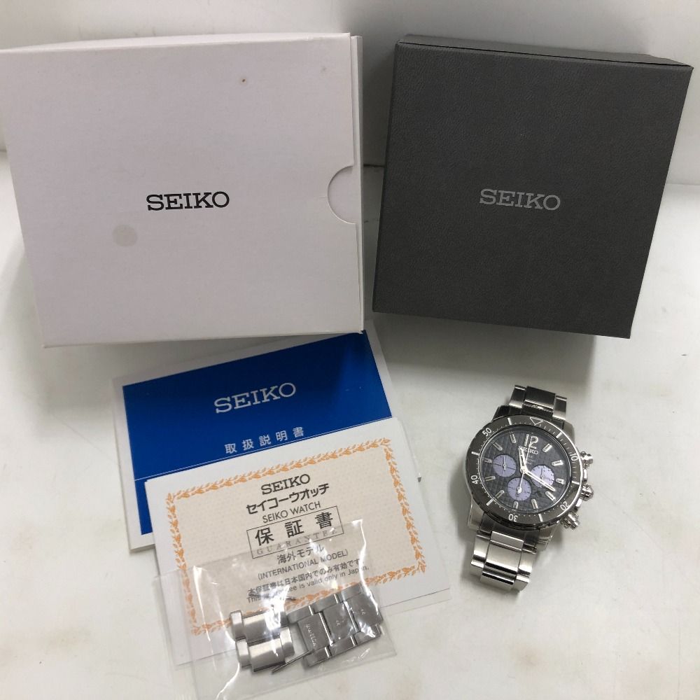 02w19480 セイコー SEIKO クロノグラフ ソーラー メンズ ケース 取説 予備コマあり 腕時計 V175-0CH0 品
