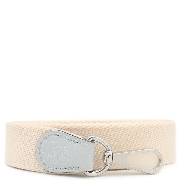 エルメス HERMES ショルダーストラップ バンドリエール キャンバス トリヨンクレマンス ナタ×ブルーペール シルバー金具 アイボリー 水色 バイカラー