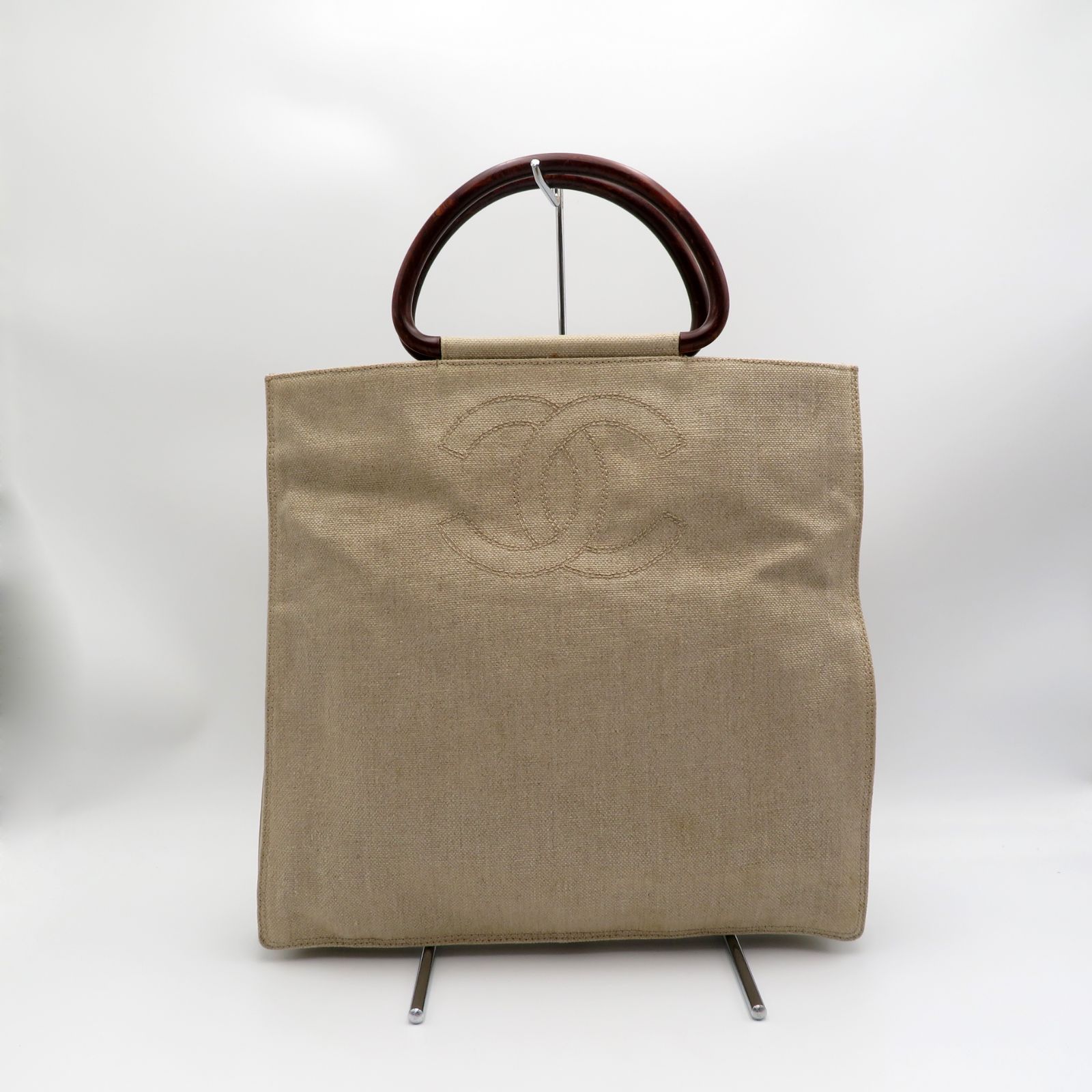 シャネル CHANEL ハンドバッグ - キャンバス×ウッド 白×レッド×ブラウン ココマーク 8番台 バッグ シャネル CHANEL バッグ ハンドバッグ キャンバス×ウッド ピンク