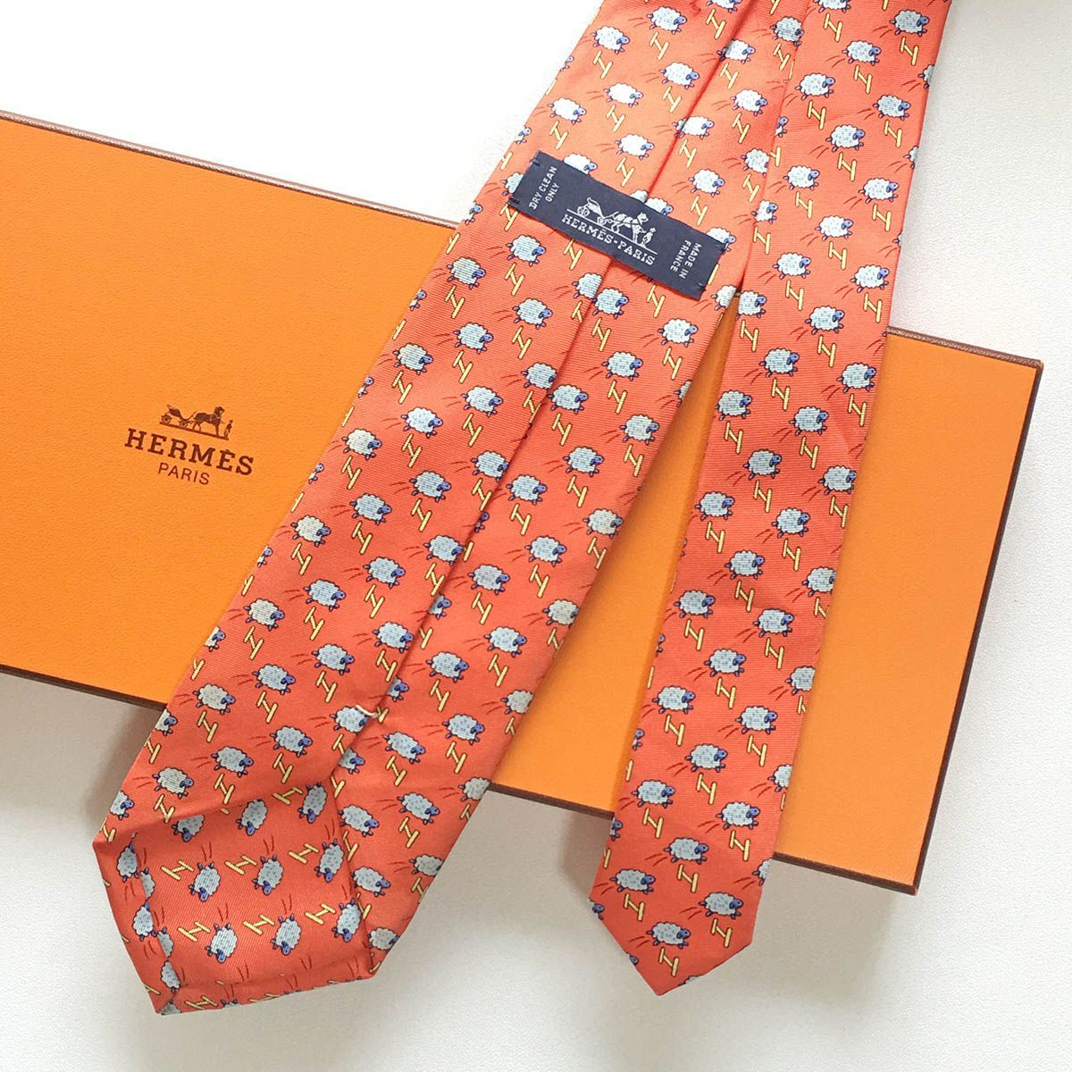 美品 エルメス HERMES ネクタイ シルク100% フランス製 オレンジ