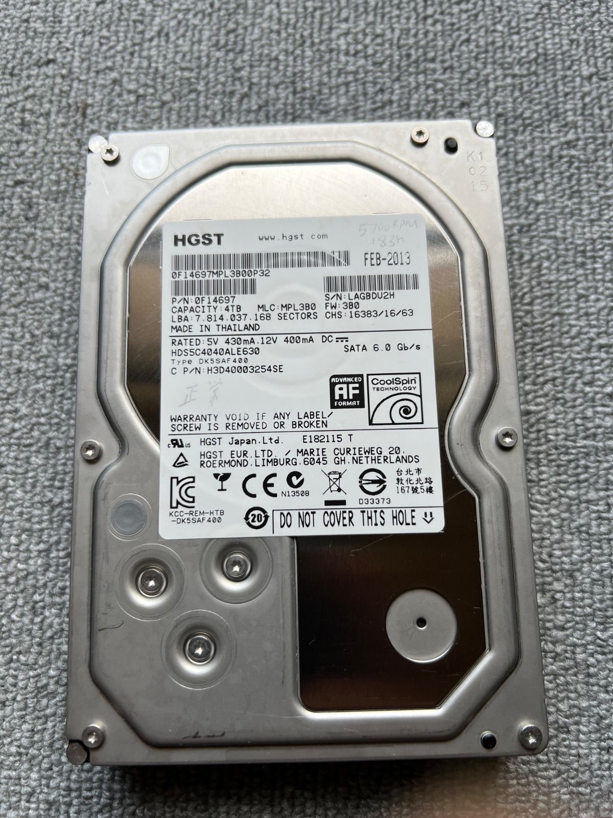 Hitachi HDS5C4040ALE630 3.5 HDD 4TB - メルカリ